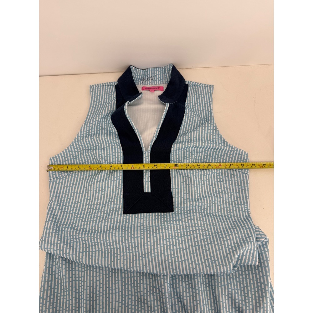 Simply‎ Southern Blue White Dash Print Sleeveless Shift Dress Women Navy Sz M - Picture 5 of 9